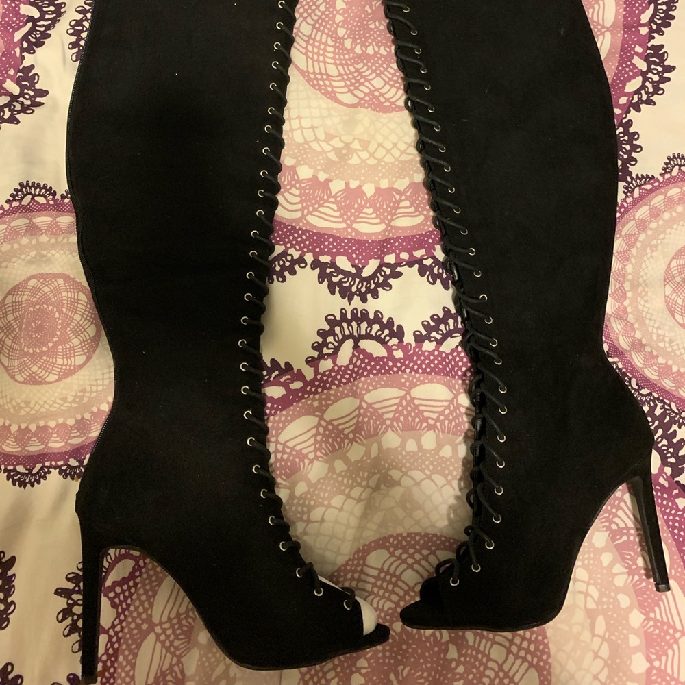 Black knee high lace up boots